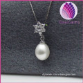 2015 fashion natrual freshwater 8-9mm rice pearl pendant with zircon for necklace